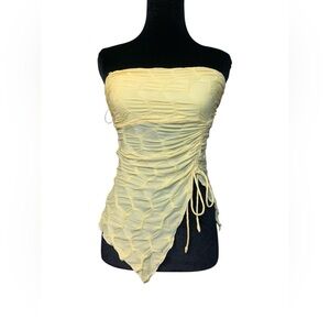 Silence + Noise Sz S Y2K Vibe Butter Yellow Strapless Asymmetrical Sheer Top